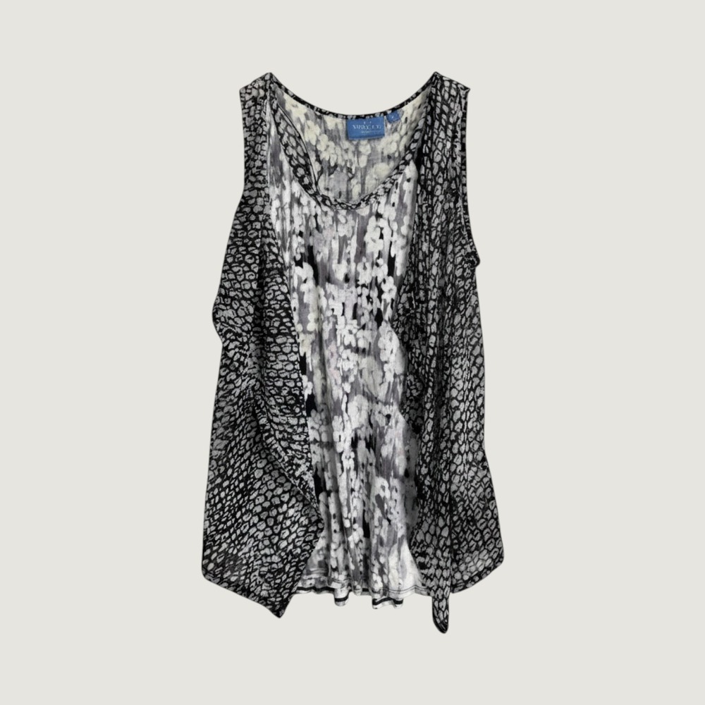 Simply Vera Wang Watercolor Artwear Whimsygoth White Grey Sleeveless Top Size M